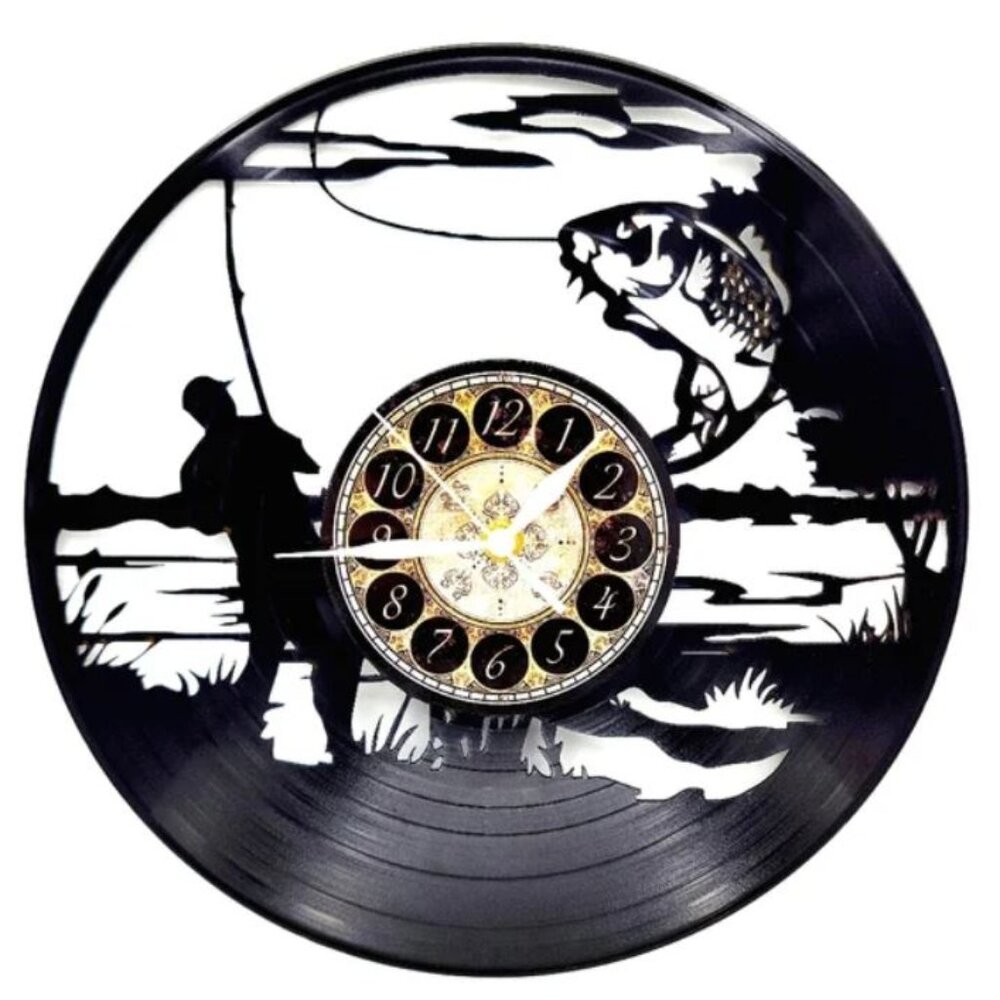 Fishing vinyl record clock